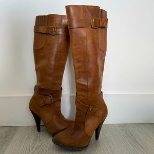 Tall Brown Leather Heeled Boots